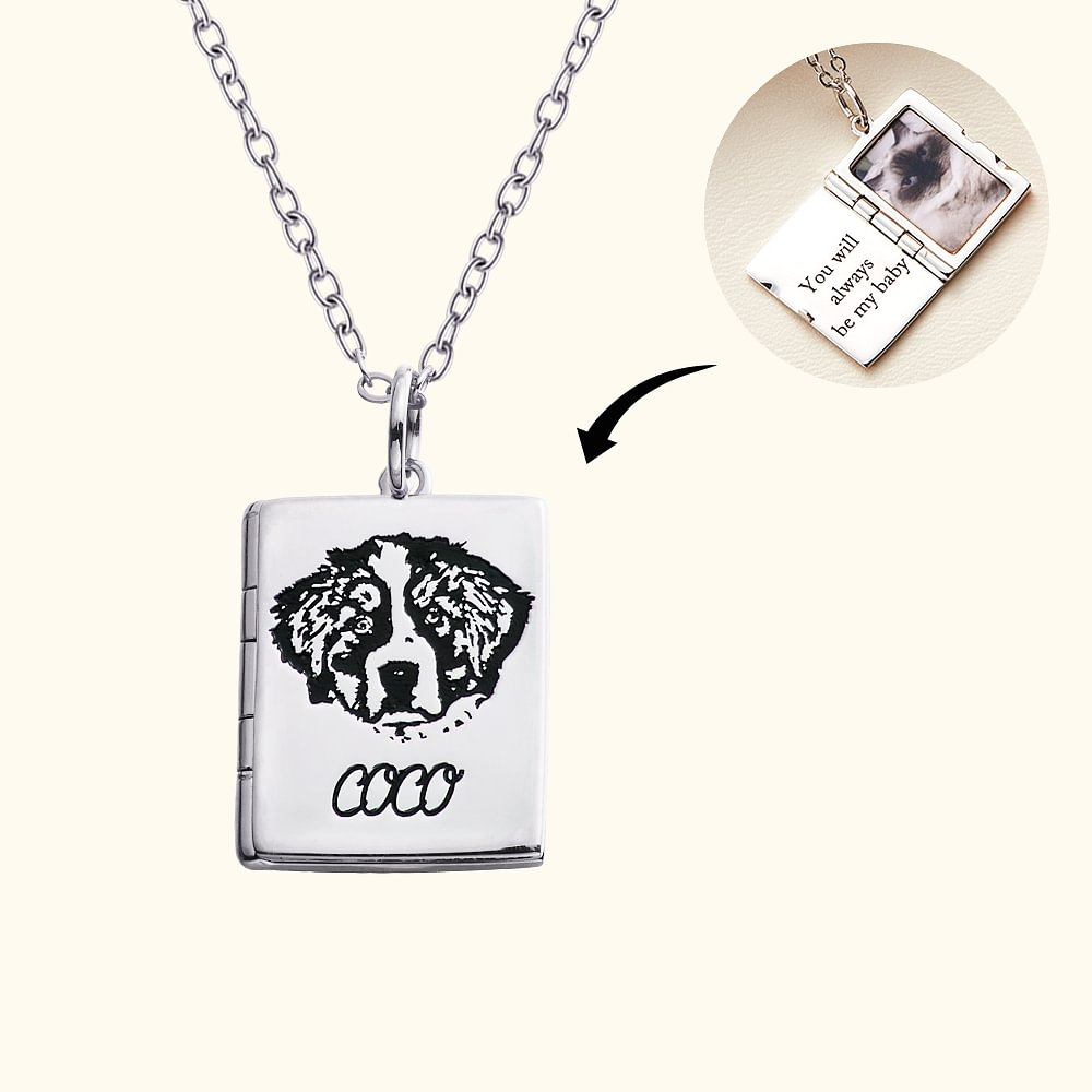Collier Personnalisé avec Portrait d'Animal Gravé Photo et Nom Cadeau d'Anniversaire pour Amoureux d'Animal de Compagnie