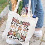 Personalized Helping Little Minds Grow Floral Canvas Tote Bag Back to School Appreciation Graduation Gift for Teacher