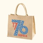 Personalized American Flag Bow Tie 1776 Tote Bag with Name 4th of July Independence Day Gift for Family Friend