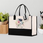 Bouquet di fiori personalizzato Cappello di laurea Borsa di tela con nome Regalo di laurea commemorativo di grande capacità per lei