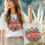 Gepersonaliseerde Helping Little Minds Grow Bloemen Potlood Canvas Tas met Naam Lerarendag School Seizoen Cadeau voor Leraar