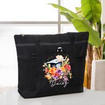 Personalised Flower Bouquet Graduation Cap Tote Bag with Zipper and Name Large Capacity Travel Accessory Graduation Gift for Her