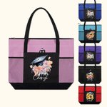 Personalised Flower Bouquet Graduation Cap Tote Bag with Zipper and Name Large Capacity Travel Accessory Graduation Gift for Her