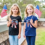 Personalized Red White Blue Bow 4th of July 100% Cotton Matching Baby Onesie Kid Adult T-shirt with Name American Independence Day Gift for Family