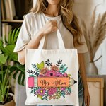 Gepersonaliseerde Helping Little Minds Grow Bloemen Potlood Canvas Tas met Naam Lerarendag School Seizoen Cadeau voor Leraar