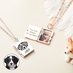 Personalizado Grabado Pet Retrato Libro Relicario Collar con Foto Nombre Regalo de cumpleaños para el amante del animal doméstico