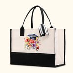 Bouquet di fiori personalizzato Cappello di laurea Borsa di tela con nome Regalo di laurea commemorativo di grande capacità per lei