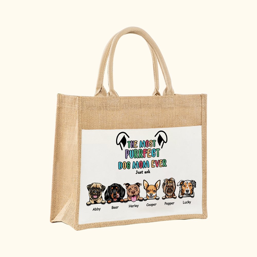 Sac en Toile de Jute Personnalisé avec Dessins et Noms des 1-6 Chiens Sac à Main avec Pochette Cadeau Anniversaire Voyage pour Propriétaire de Chien
