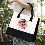 Bouquet di fiori personalizzato Cappello di laurea Borsa di tela con nome Regalo di laurea commemorativo di grande capacità per lei
