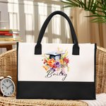 Bouquet di fiori personalizzato Cappello di laurea Borsa di tela con nome Regalo di laurea commemorativo di grande capacità per lei