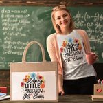 Personalizzato Retro matite floreali Borsa di iuta di grande capacità con nome Back to School Regalo di compleanno per l'insegnante