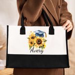 Bouquet di fiori personalizzato Cappello di laurea Borsa di tela con nome Regalo di laurea commemorativo di grande capacità per lei
