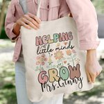 Personalized Helping Little Minds Grow Floral Canvas Tote Bag Back to School Appreciation Graduation Gift for Teacher