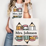 Gepersonaliseerde Helping Little Minds Grow Bloemen Potlood Canvas Tas met Naam Lerarendag School Seizoen Cadeau voor Leraar