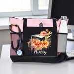 Personalised Flower Bouquet Graduation Cap Tote Bag with Zipper and Name Large Capacity Travel Accessory Graduation Gift for Her