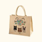 Personalised The Most Purrfect Cat Mom Ever Jute Tote Bag with 1-6 Cat's Name Large Capacity Birthday Travel Accessory Gift for Cat Lover
