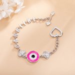 Personalisierte Evil Eye Sterling Silber Name Armband mit Herz und Shell Charme Geburtstag Jahrestag Freundschaft Geschenk für den besten Freund