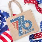 Personalized American Flag Bow Tie 1776 Tote Bag with Name 4th of July Independence Day Gift for Family Friend