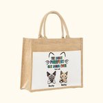 Sac à Main avec Pochette Personnalisé avec Dessins et Noms des 1-6 Chats Sac en Toile de Jute Cadeau Anniversaire et Voyage pour Amoureux de Chat