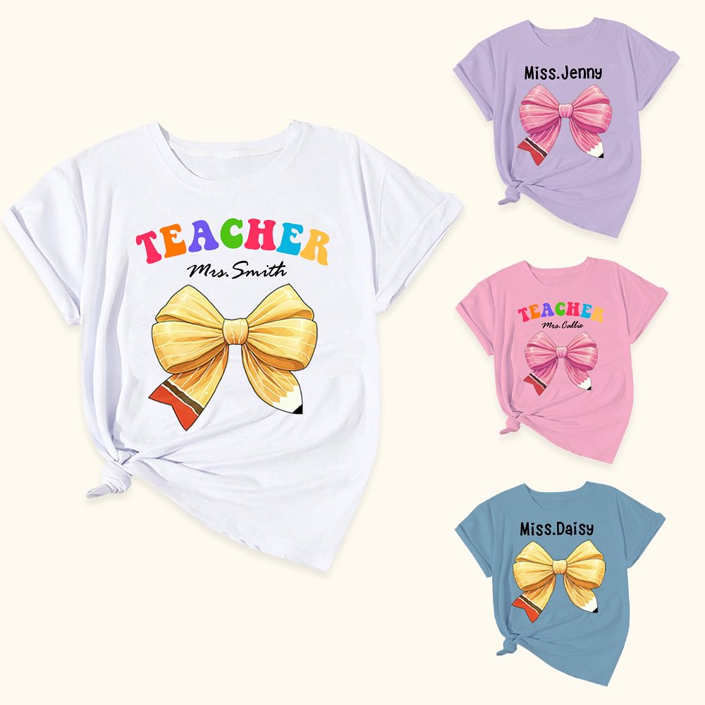 Crayon Coquette Bow T-shirt 100% coton avec nom Multicolore Disponible Appreciation Back to School Gift for Teacher