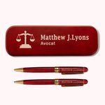 Set de Stylos Personnalisé avec Gravure sur Coffret et Stylo Logo Juridique Cadeau Remises des Diplômes Anniversaire pour Étudient en Droit Avocat
