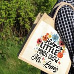 Personalizzato Retro matite floreali Borsa di iuta di grande capacità con nome Back to School Regalo di compleanno per l'insegnante