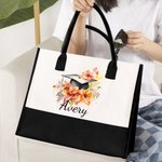 Bouquet di fiori personalizzato Cappello di laurea Borsa di tela con nome Regalo di laurea commemorativo di grande capacità per lei