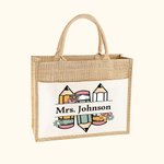 Personalizzato Retro matite floreali Borsa di iuta di grande capacità con nome Back to School Regalo di compleanno per l'insegnante