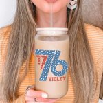 Personalized American Flag 1776 Bow Tie 20oz Glass Tumbler with Name and Straw 4th of July Independence Day Gift for Her