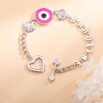 Personalisierte Evil Eye Sterling Silber Name Armband mit Herz und Shell Charme Geburtstag Jahrestag Freundschaft Geschenk für den besten Freund