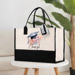 Bouquet di fiori personalizzato Cappello di laurea Borsa di tela con nome Regalo di laurea commemorativo di grande capacità per lei