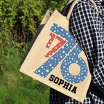 Personalized American Flag Bow Tie 1776 Tote Bag with Name 4th of July Independence Day Gift for Family Friend