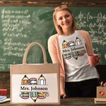 Personalizzato Retro matite floreali Borsa di iuta di grande capacità con nome Back to School Regalo di compleanno per l'insegnante