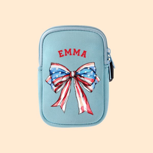 Personalized Waterproof American Flag 1776 Bow Tie Water Bottle Pouch Bag for Stanley Cup 4th of July Independence Day Gift for Family