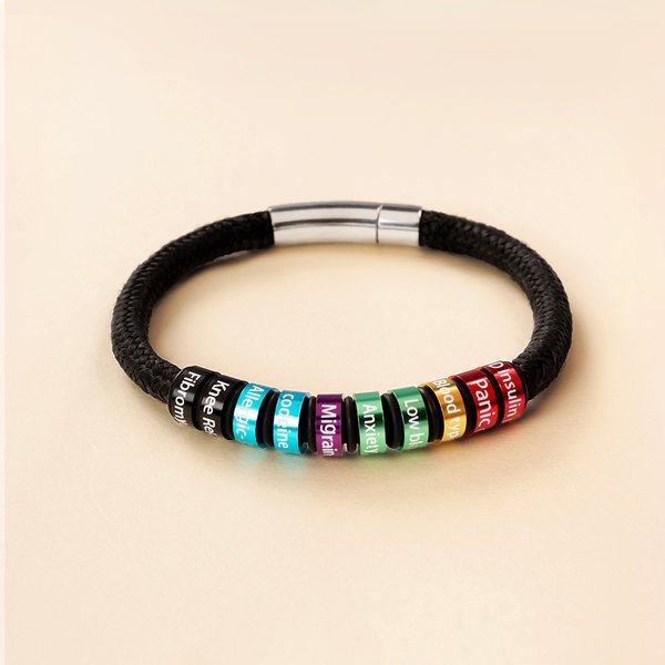 Personalized Medical Emergency Alert ID Bracelet with Engraved Text & 1-10 Rings Emergency Survival Gift for Men Women
