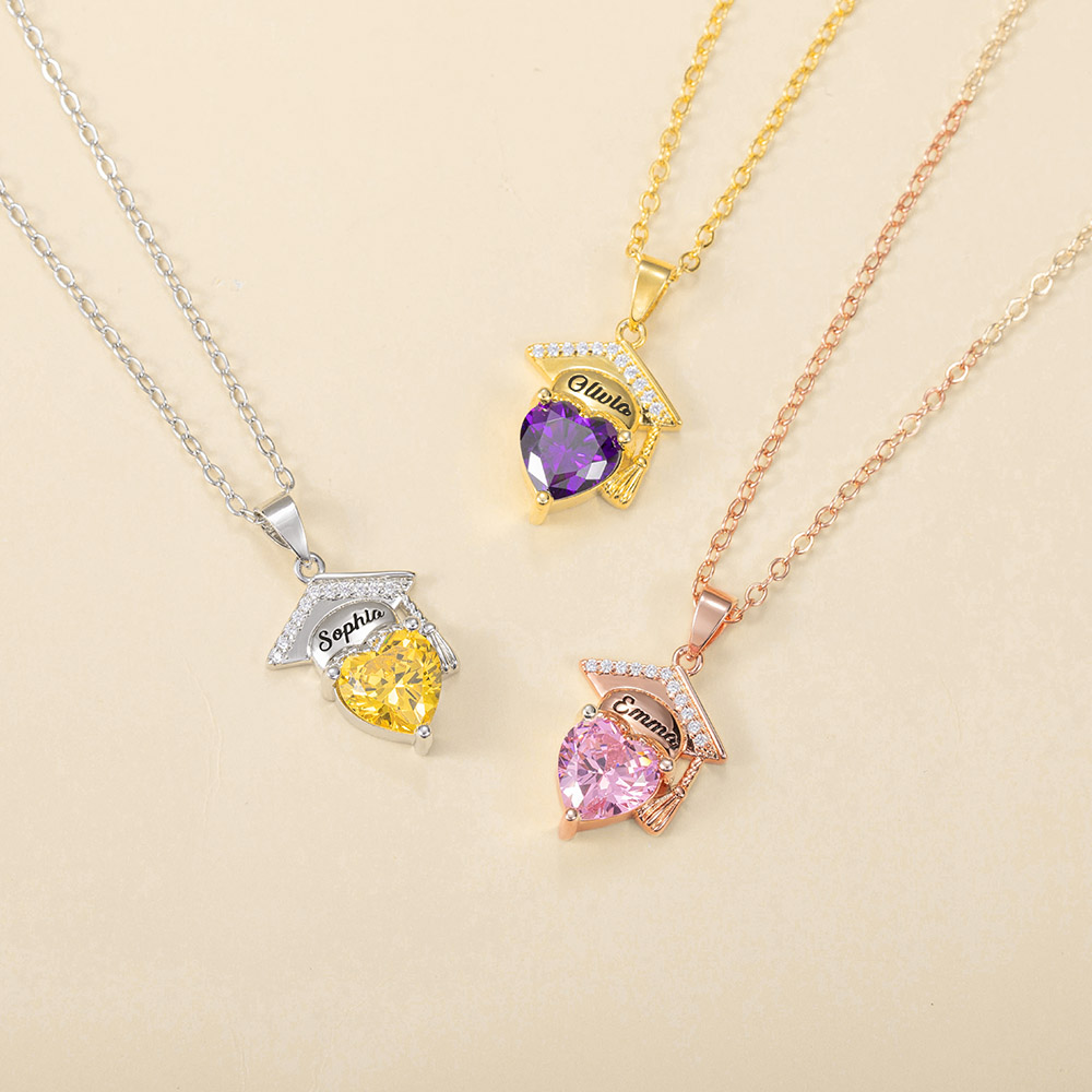 Collier de pierre de naissance personnalisé avec nom gravé Cadeau de fin d'études pour les diplômés de la classe 2025