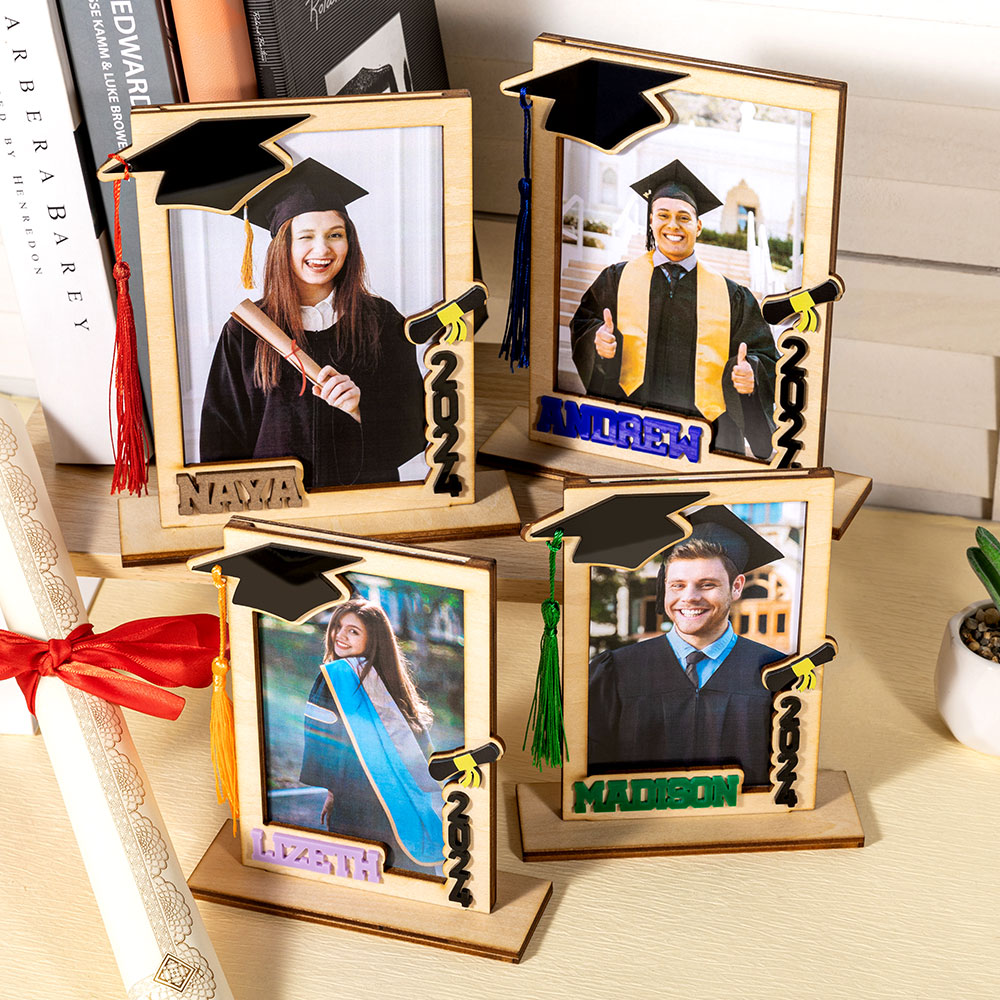 Graduation Base Design Personalized Tassel Bachelor Hat Wooden Photo Frame with Name and Base ...