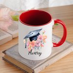 Personalisierte Floral Graduation Cap 11oz Keramik-Becher mit Namen Klasse von 2025 Graduierung Geschenk für Absolventen