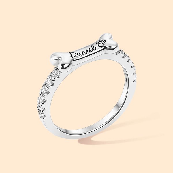Gepersonaliseerde Sterling Zilveren Hond Bot Paw Print Ring met gegraveerde naam Verjaardag Gift voor kat Hond Pet Lover