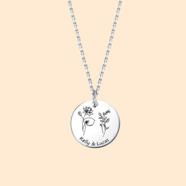 Birth Flowers Necklace Engraved Names Best Friend