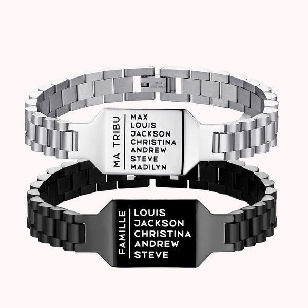 Bracelet Oyster Personnalisé avec Titre et Texte Gravés Bracelet Moderne et Minimaliste Cadeau Anniversaire Fête des Pères pour Homme Mari Petit Ami