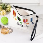 Bolsa de maquillaje de lino personalizada con nombre y cremallera para amantes del pickleball