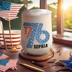 Personalized American Flag 1776 Bow Tie 12oz Name Wine Tumbler Cup with Straw Independence Day 4th of July Gift for Family Friend