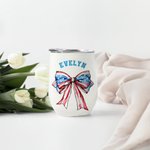 Personalized American Flag 1776 Bow Tie 12oz Name Wine Tumbler Cup with Straw Independence Day 4th of July Gift for Family Friend