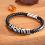 Personalizado 1-8 cuentas de cuero trenzado pulsera de los hombres con el nombre Día del Padre Cumpleaños regalo para él