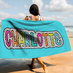 Personalised Multicolour Quick Dry Super Absorbent Dalmatian Dots Beach Towel with Rainbow Name Summer Vacation Accessory Party Gift for Her