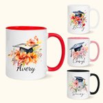 Personalisierte Floral Graduation Cap 11oz Keramik-Becher mit Namen Klasse von 2025 Graduierung Geschenk für Absolventen