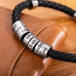 Personalizado 1-8 cuentas de cuero trenzado pulsera de los hombres con el nombre Día del Padre Cumpleaños regalo para él
