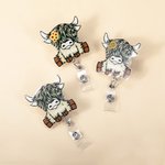 Personalised Cute Sunflower Highland Cow Retractable Acrylic Badge Reel ID Clip with Name Birthday Gift for Highland Cow Lovers