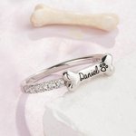 Personalized Sterling Silver Dog Bone Paw Print Ring with Engraved Name Birthday Gift for Cat Dog Pet Lover